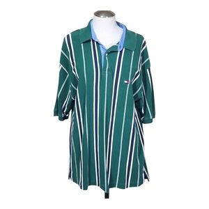 Vintage Tommy Hilfiger Green Navy White Striped Polo – Big Flag Logo, Men’s XL